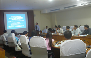 A business seminar held at the Union of Myanmar Federation of Chambers of Commerce and Industry. The event was attended by members of the group and company executives.