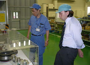 Mr. Wago visits a company and learns about production management (during his seminar in Japan in 2008).