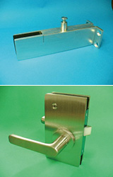 A corner frame for glass doors and center lock, which the company manufactures.