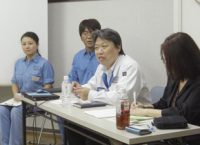 A lecture by company President Morishima, with young and core employees also in attendance.